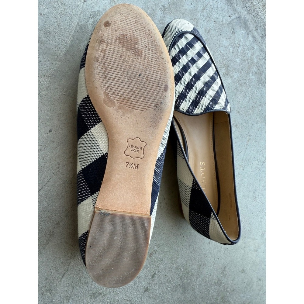 Talbots Ryan Slip On Flats Women's 7.5M Indigo Ivory Plaid Checked Leather Soles - Picture 4 of 5